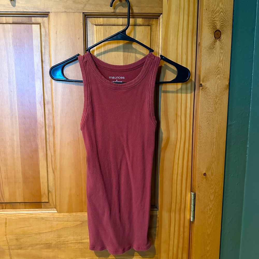 Red Maurice’s tank top; tight-fitting; size small; $10